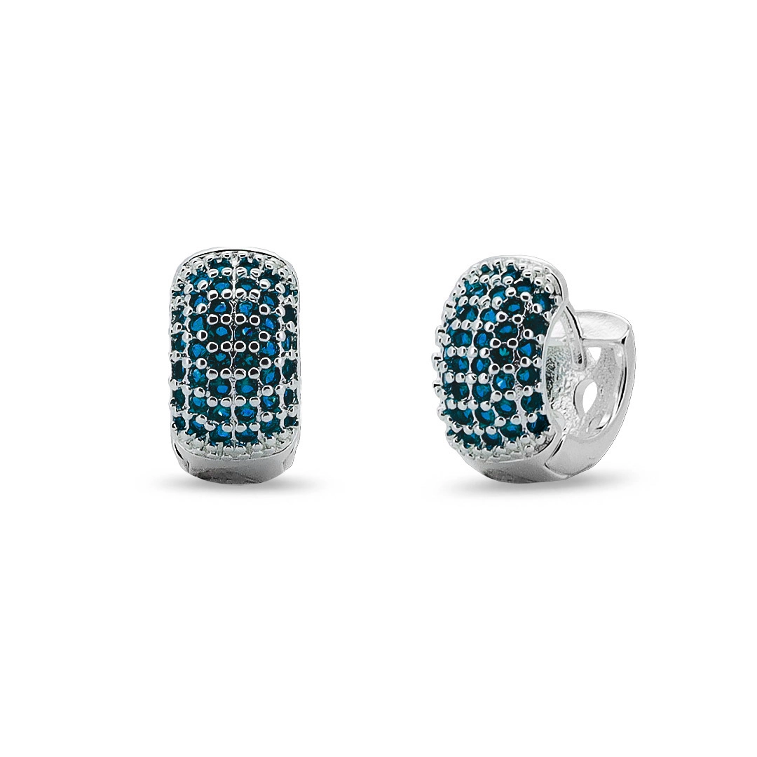 Brinco De Prata Leve Argola Clic E Zircônias Safira 