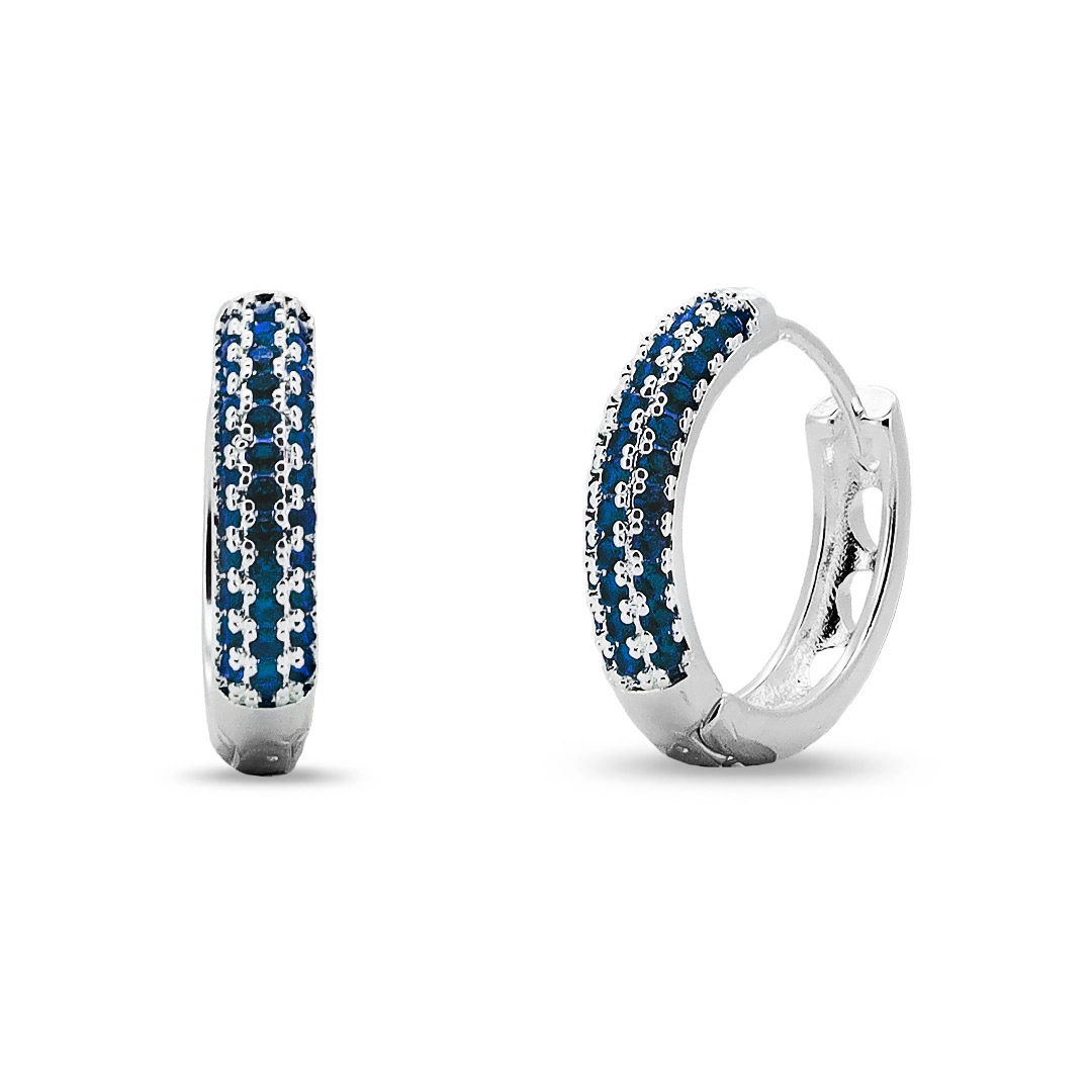 Brinco De Prata Leve Argola Clic E Zircônias Safira 