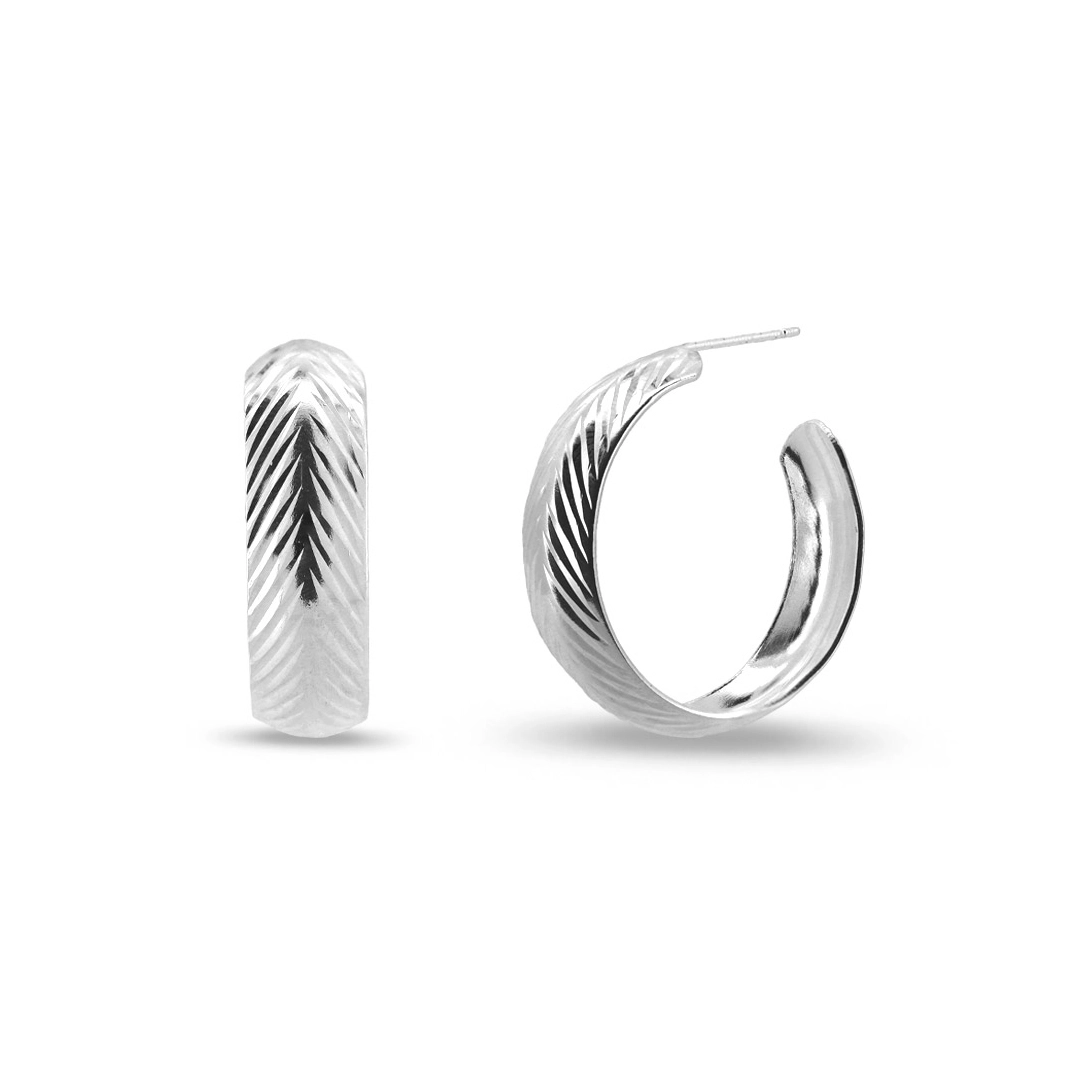 Brinco De Prata Leve Argola com Trabalhado Diamantado 