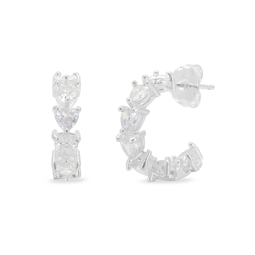Brinco De Prata Leve Argola com Zircônia Cristal de Coração 