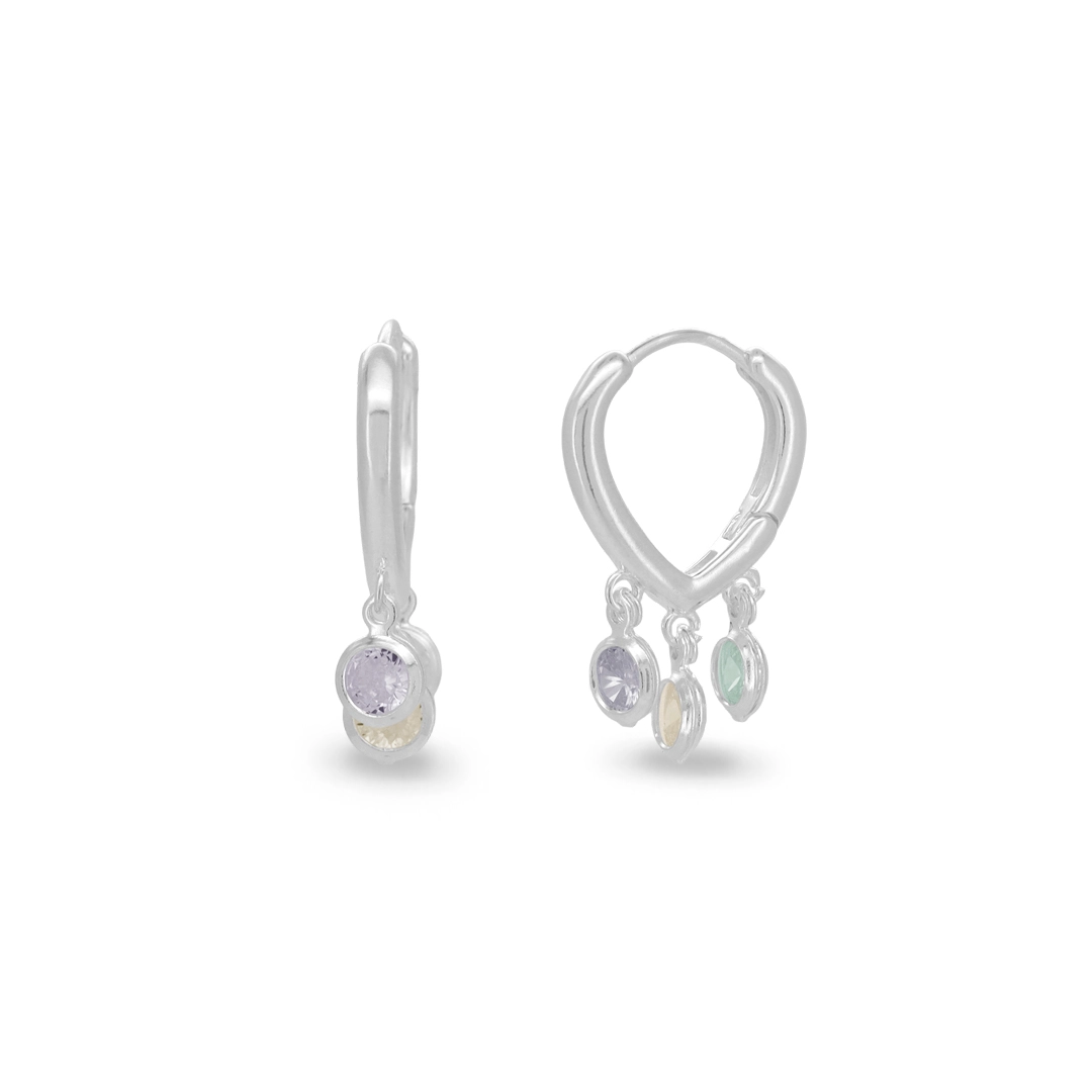 Brinco De Prata Leve Argola Com Zircônias Coloridas 