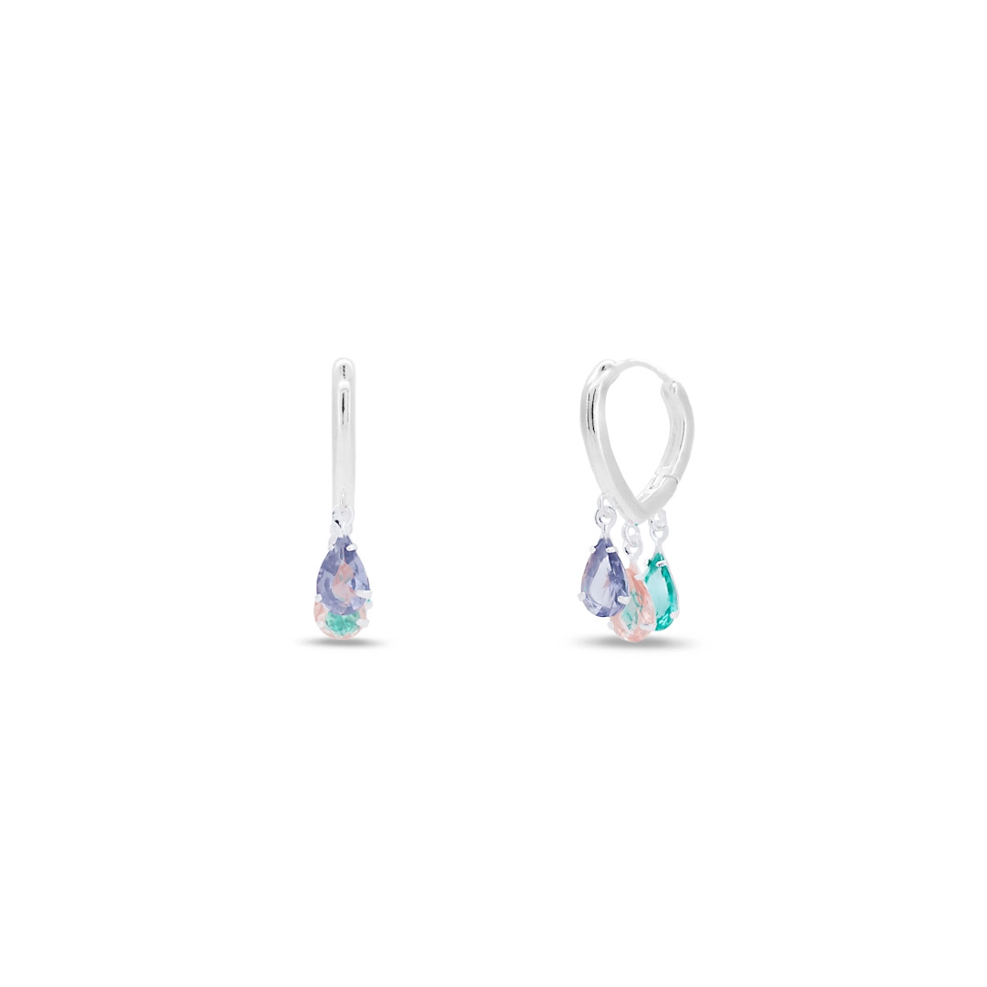 Brinco De Prata Leve Argola Com Zircônias Coloridas 
