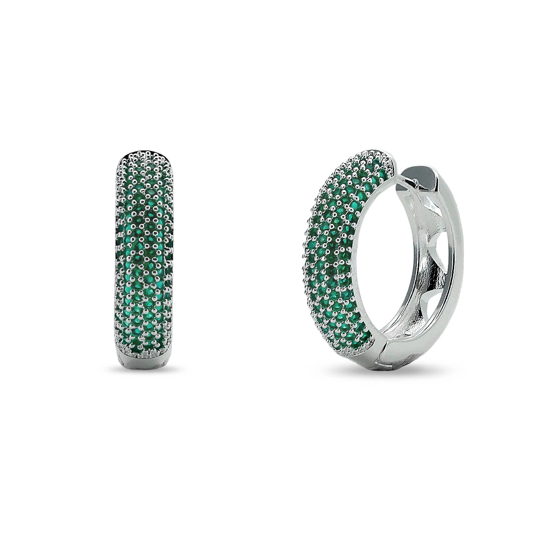 Brinco De Prata Leve Argola com Zircônias Esmeralda M