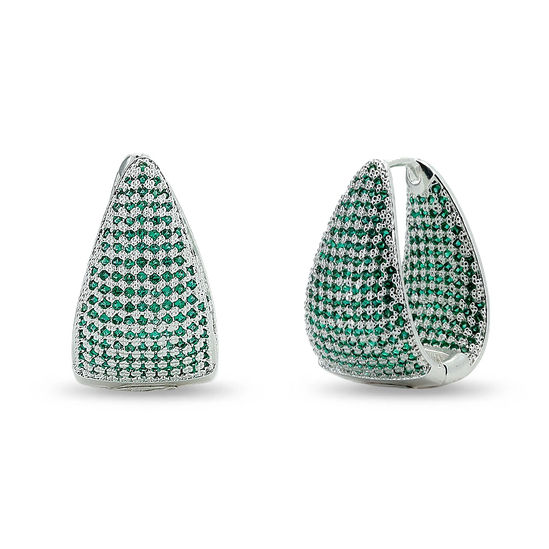Brinco De Prata Leve Argola Gota Linha Clic Com Zircônia Esmeralda 