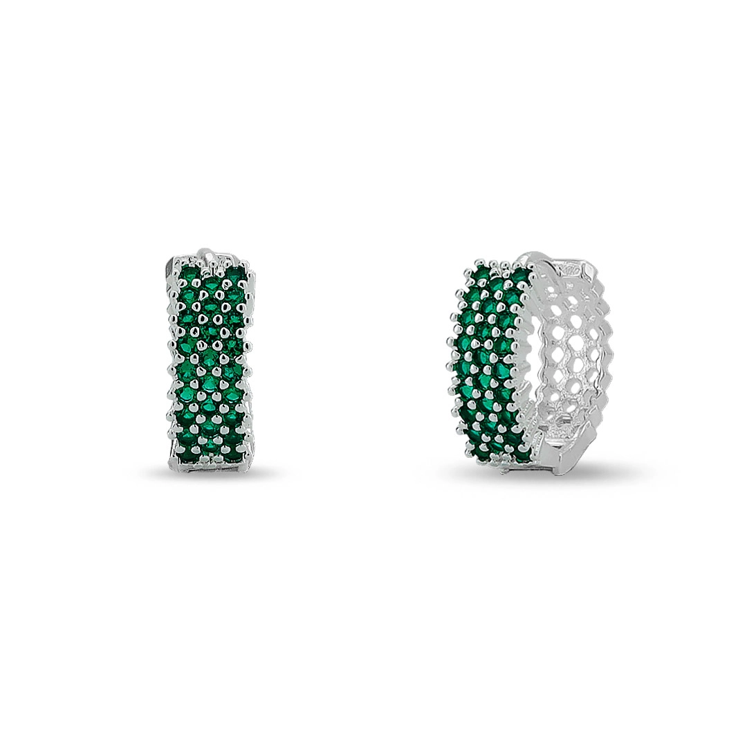 Brinco De Prata Leve Argola Linha Clic Com Zircônia Esmeralda 