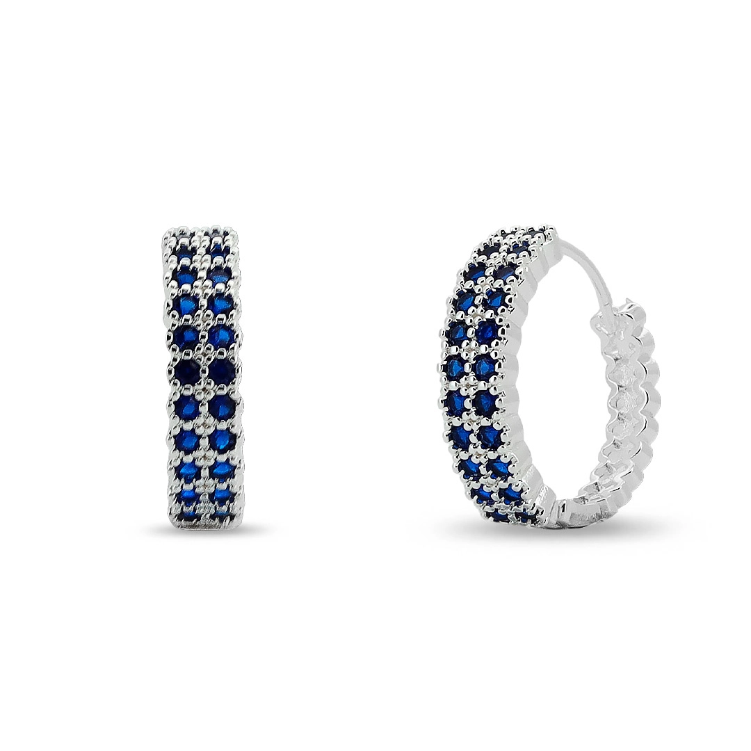 Brinco De Prata Leve Argola Linha Clic Com Zircônia Safira