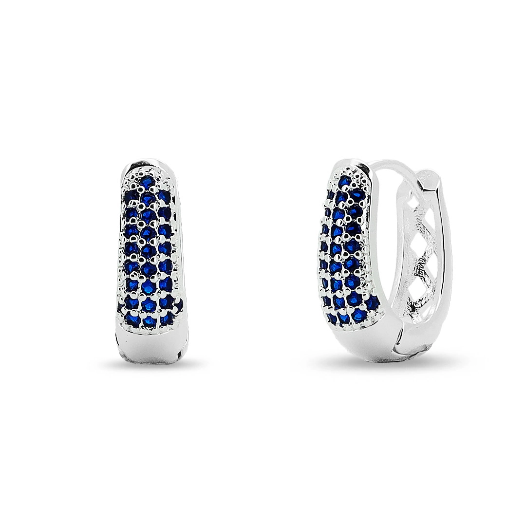 Brinco De Prata Leve Argola Oval Com Zircônias Safira P
