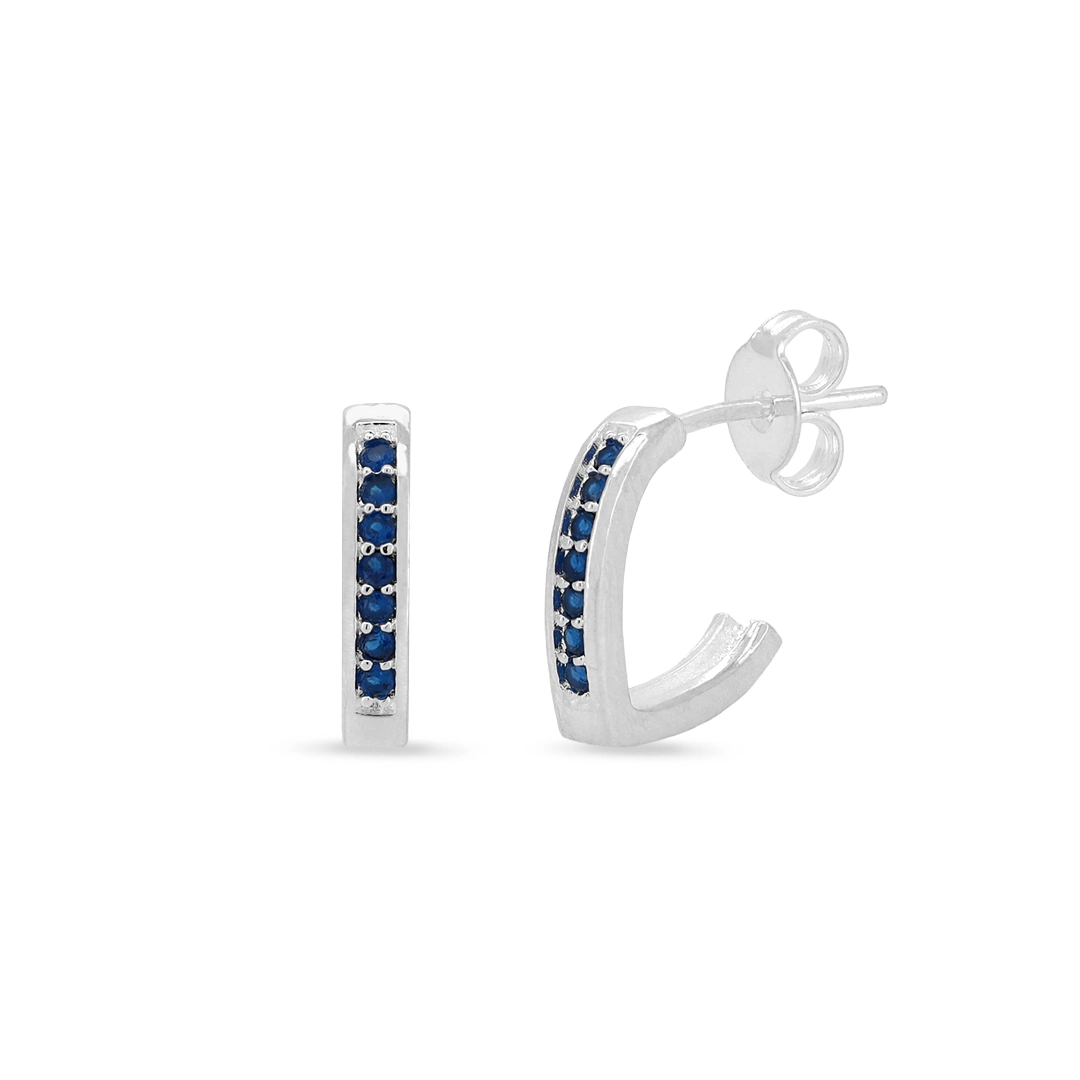 Brinco De Prata Leve Argola V Com Zircônia Safira