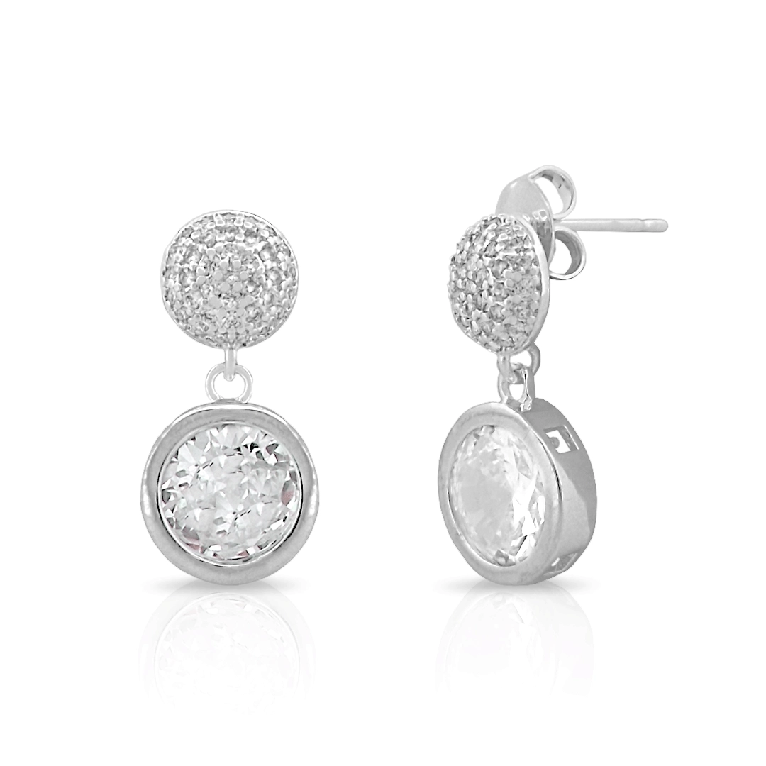 Brinco de Prata Leve Balanço com Zircônia Cristal  Redonda