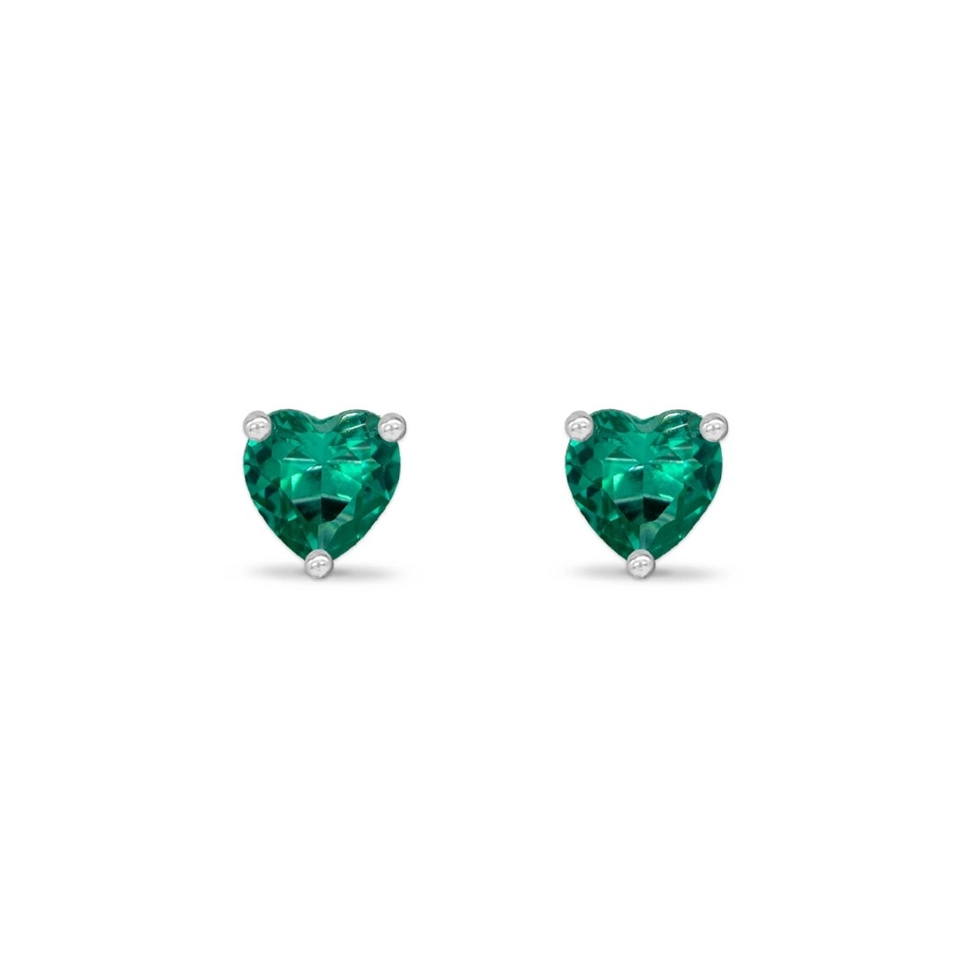 Brinco de Prata Leve com Coração de Zircônia Verde Paraíba