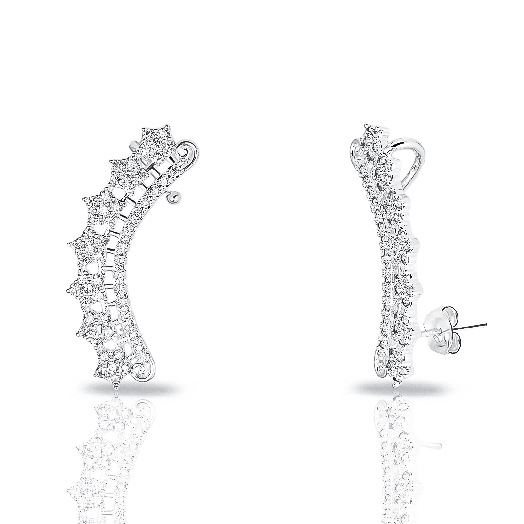 Brinco de Prata Leve Ear Cuff Com Zircônias Cristal