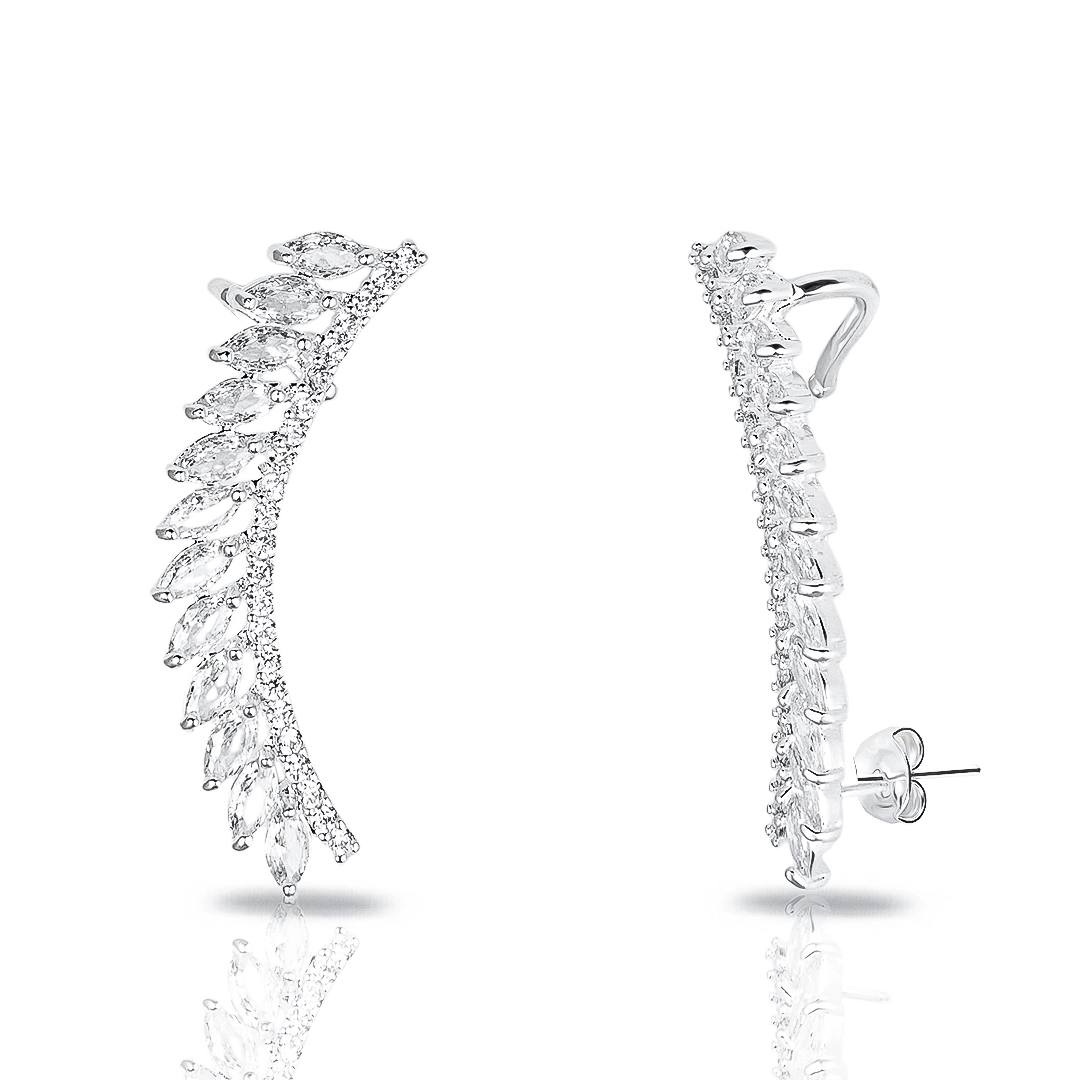 Brinco de Prata Leve Ear Cuff com Zircônias Navetes