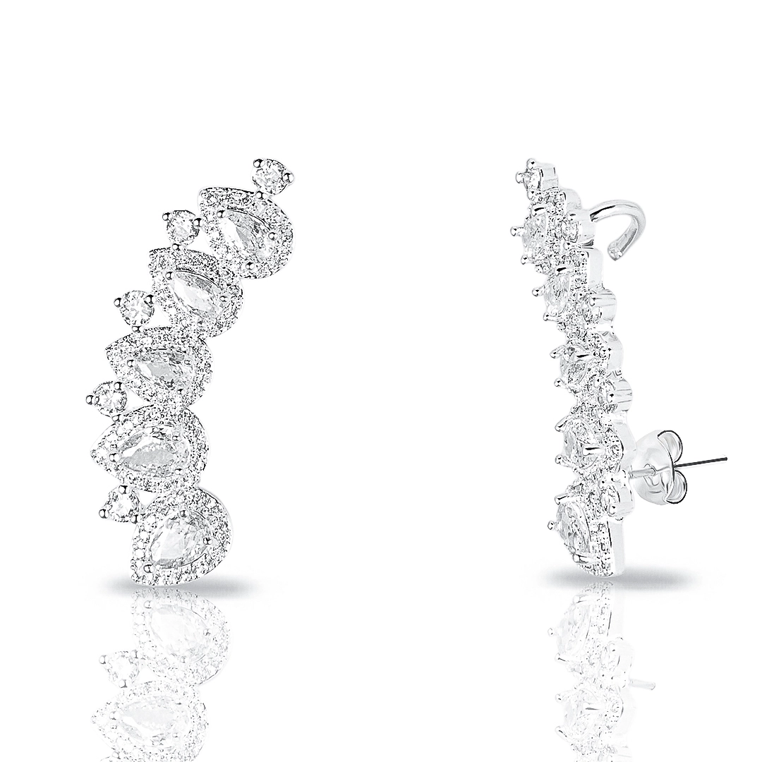 Brinco de Prata Leve Ear Cuff Gota Com Zircônia Cristal