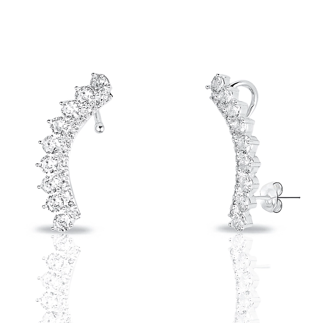 Brinco de Prata Leve Ear Cuff com Zircônias Redondas