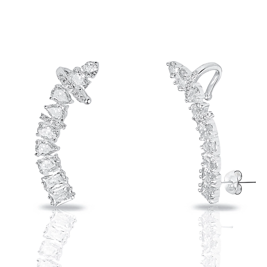 Brinco de Prata Leve Ear Cuff com Zircônias