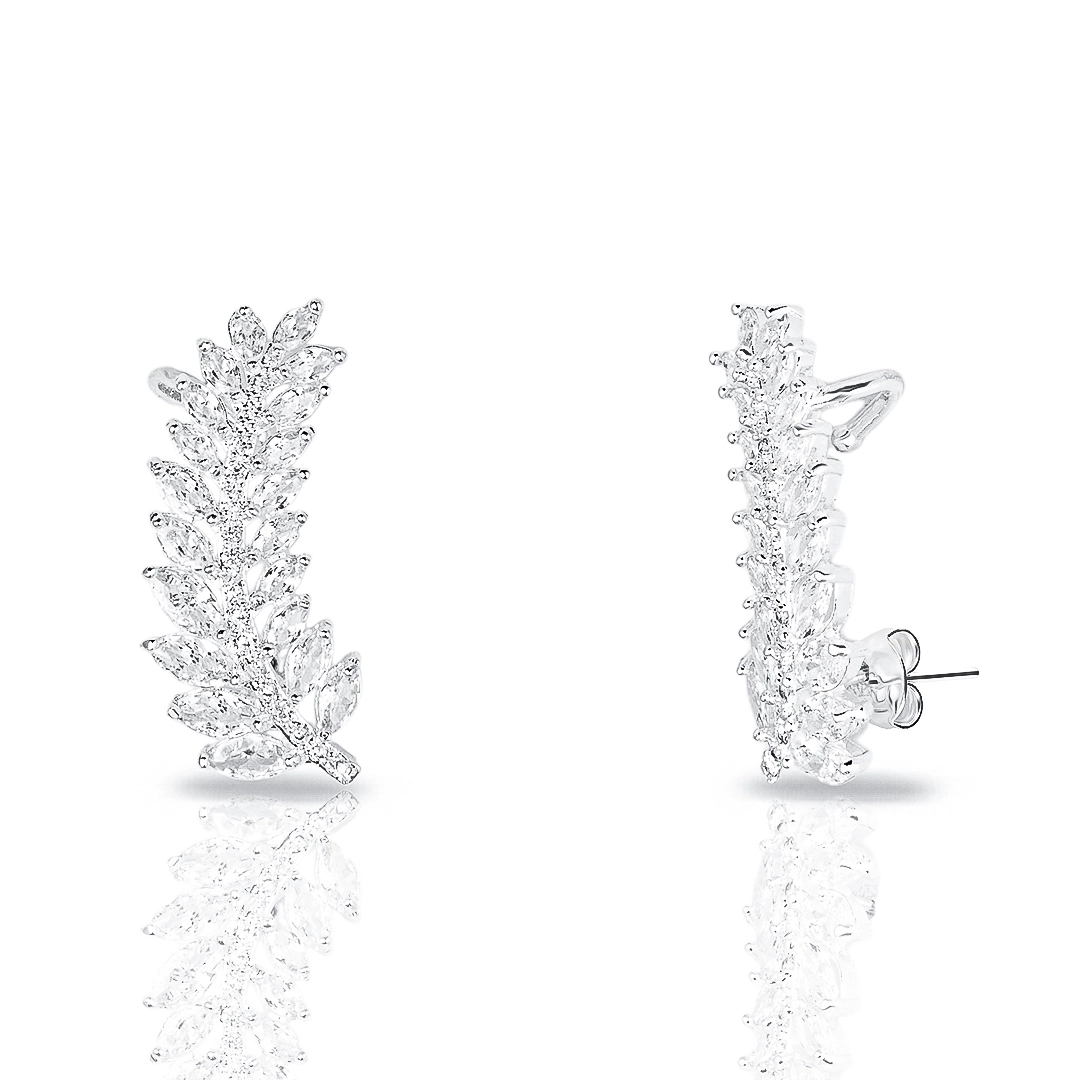 Brinco de Prata Leve Ear Cuff Ramo de Zircônias Cristal