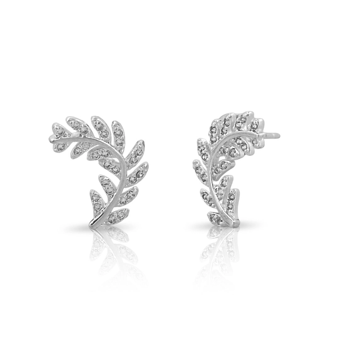 Brinco de Prata Leve Folha com Zircônia Cristal
