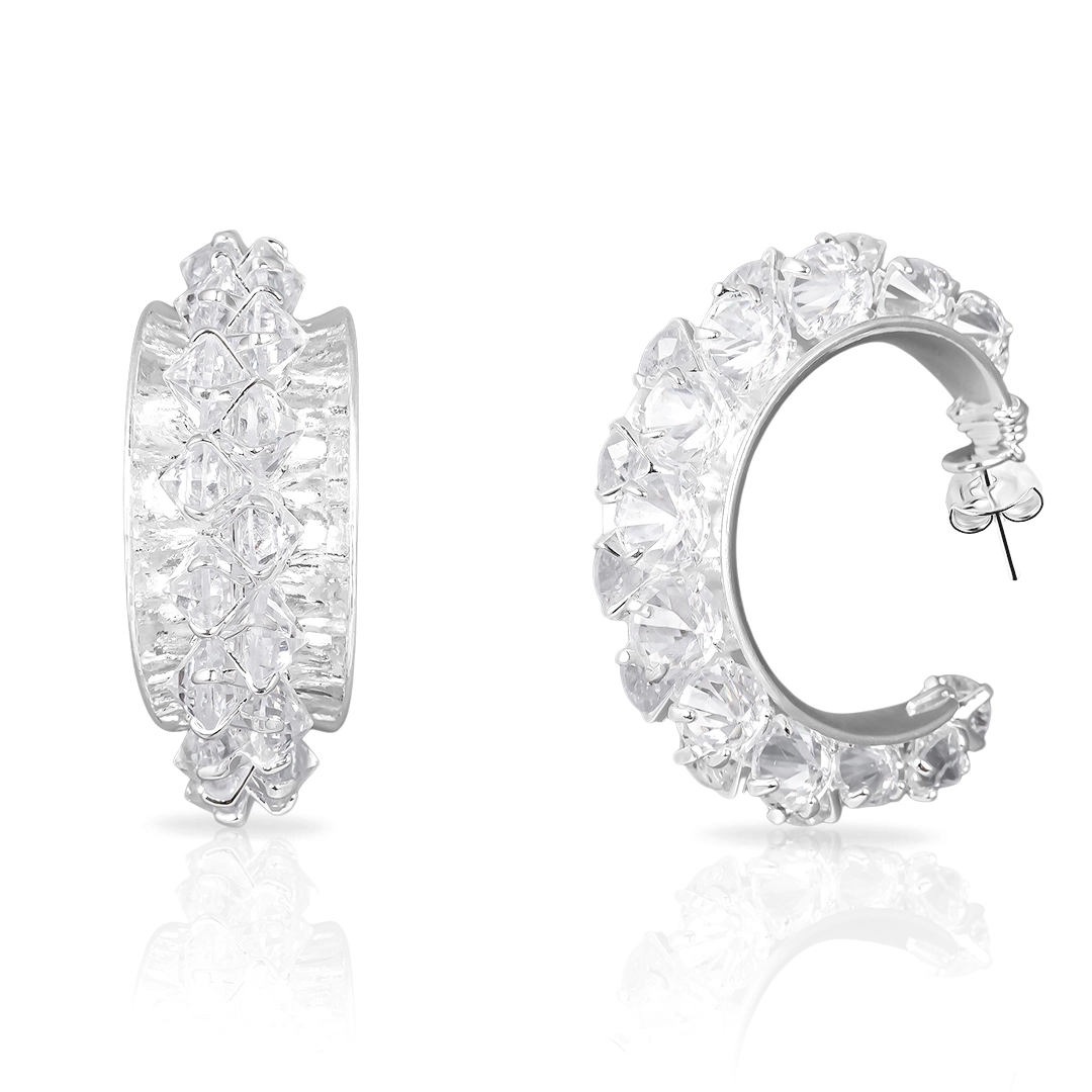 Brinco de Prata Leve Linha Festa Argola Trabalhada Com Zircônia Cristal 