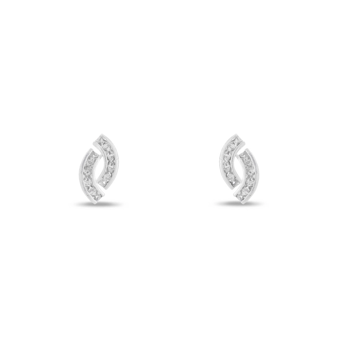 Brinco De Prata Leve Top Com Zircônia Cristal Retangular 