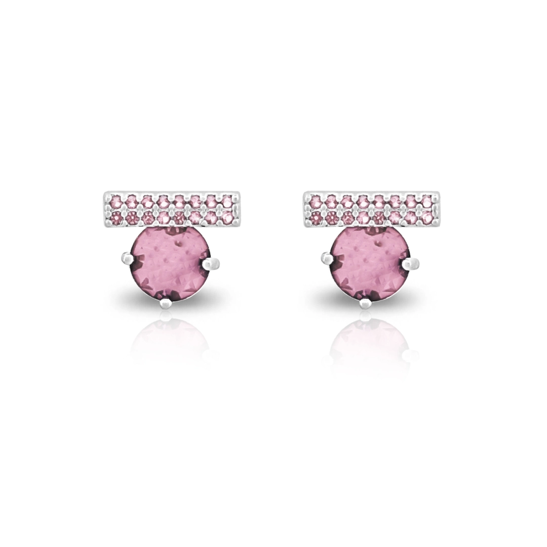 Brinco de Prata Leve Top Com  Zircônias Rosa
