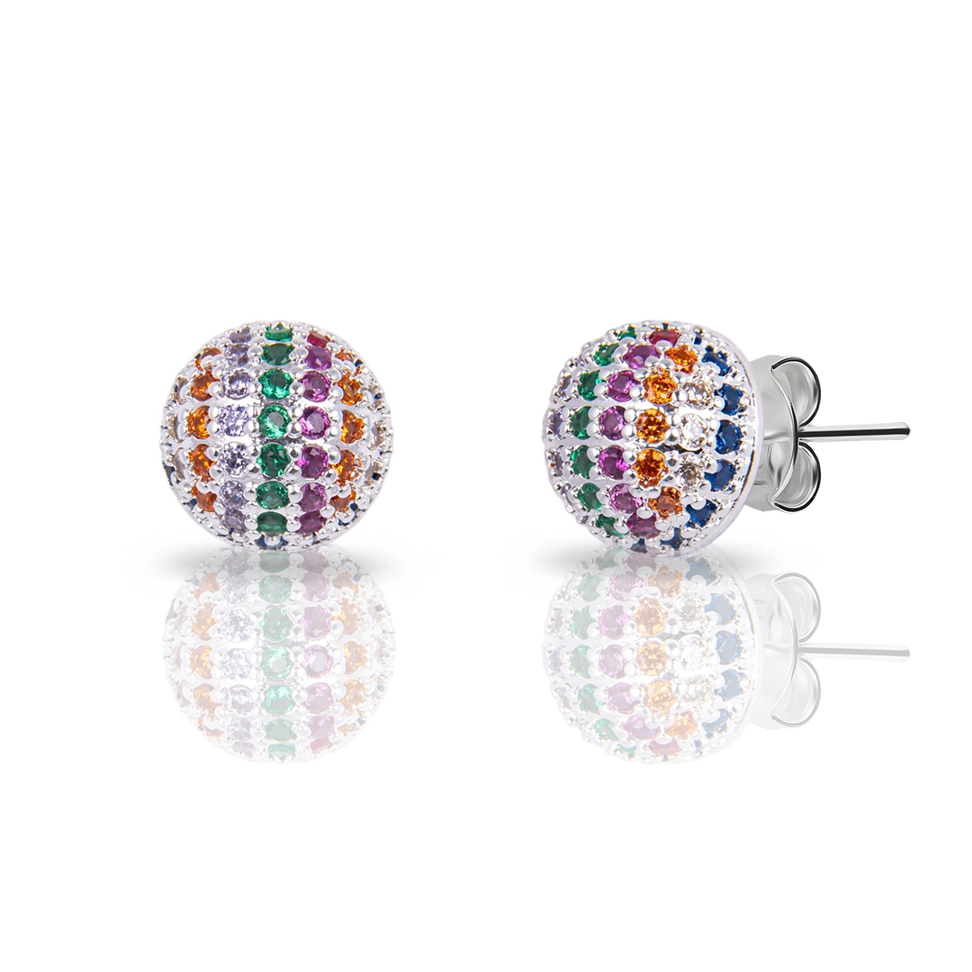 Brinco de Prata Leve Top com Zircônias Coloridas