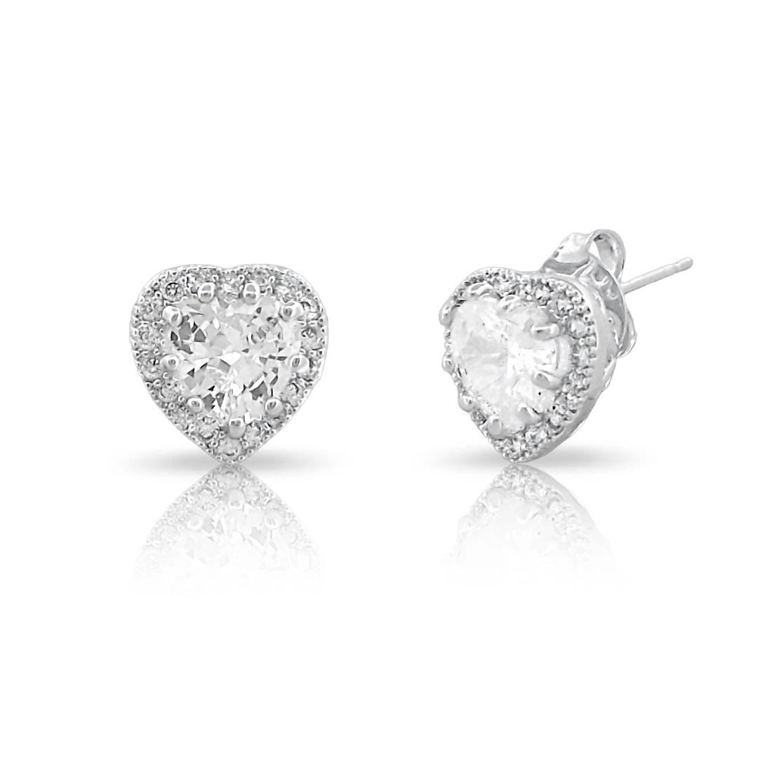 Brinco de Prata Leve Top Coração com  Zircônia Cristal 