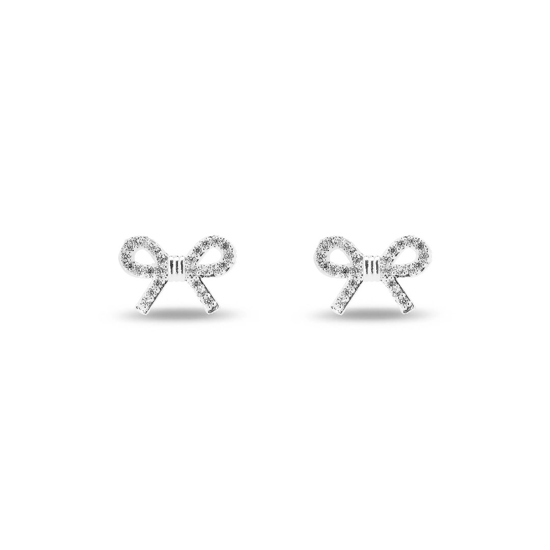 Brinco De Prata Leve Top Laço com Zircônia Cristal 