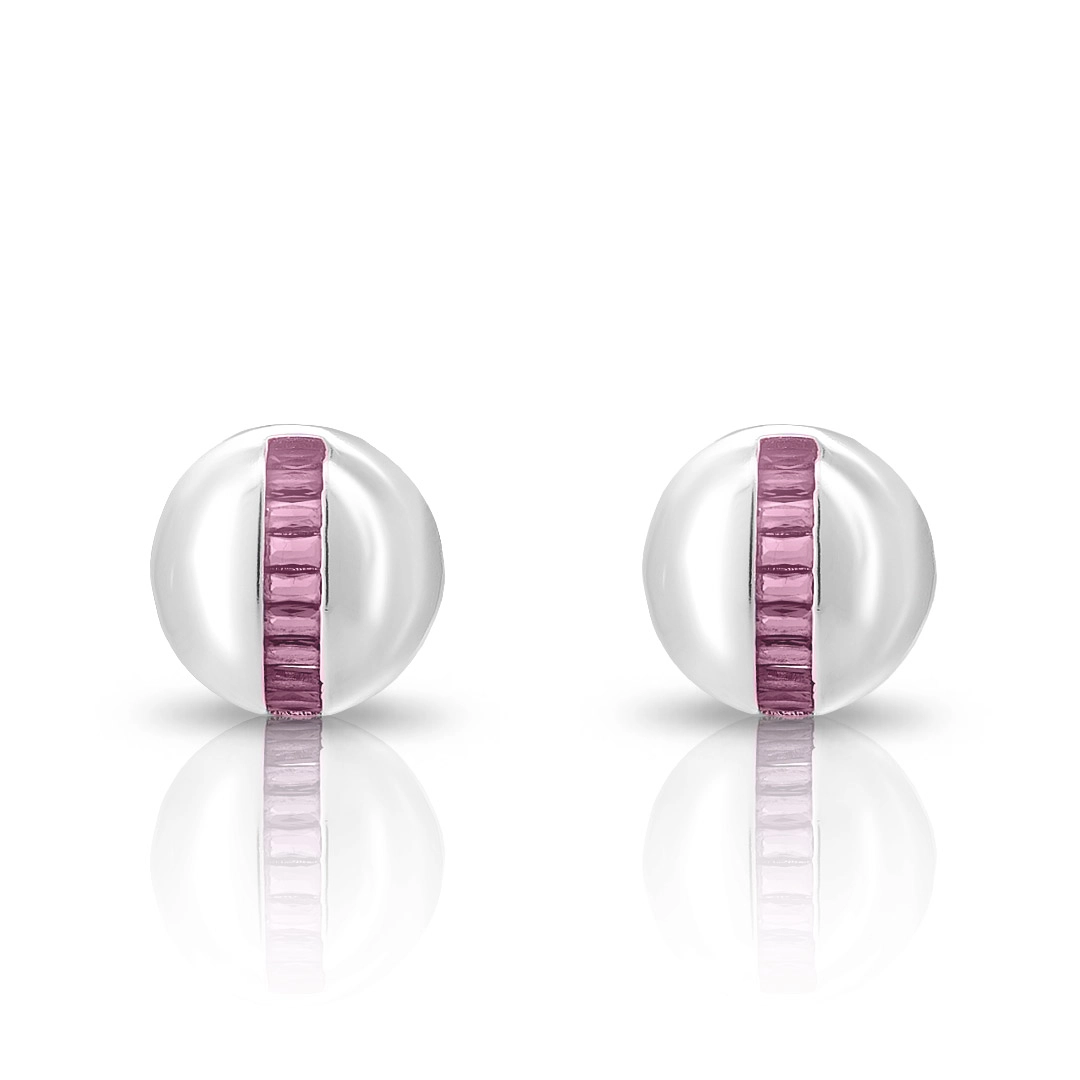 Brinco de Prata Leve Top Meia Bola com Zircônia Rosa