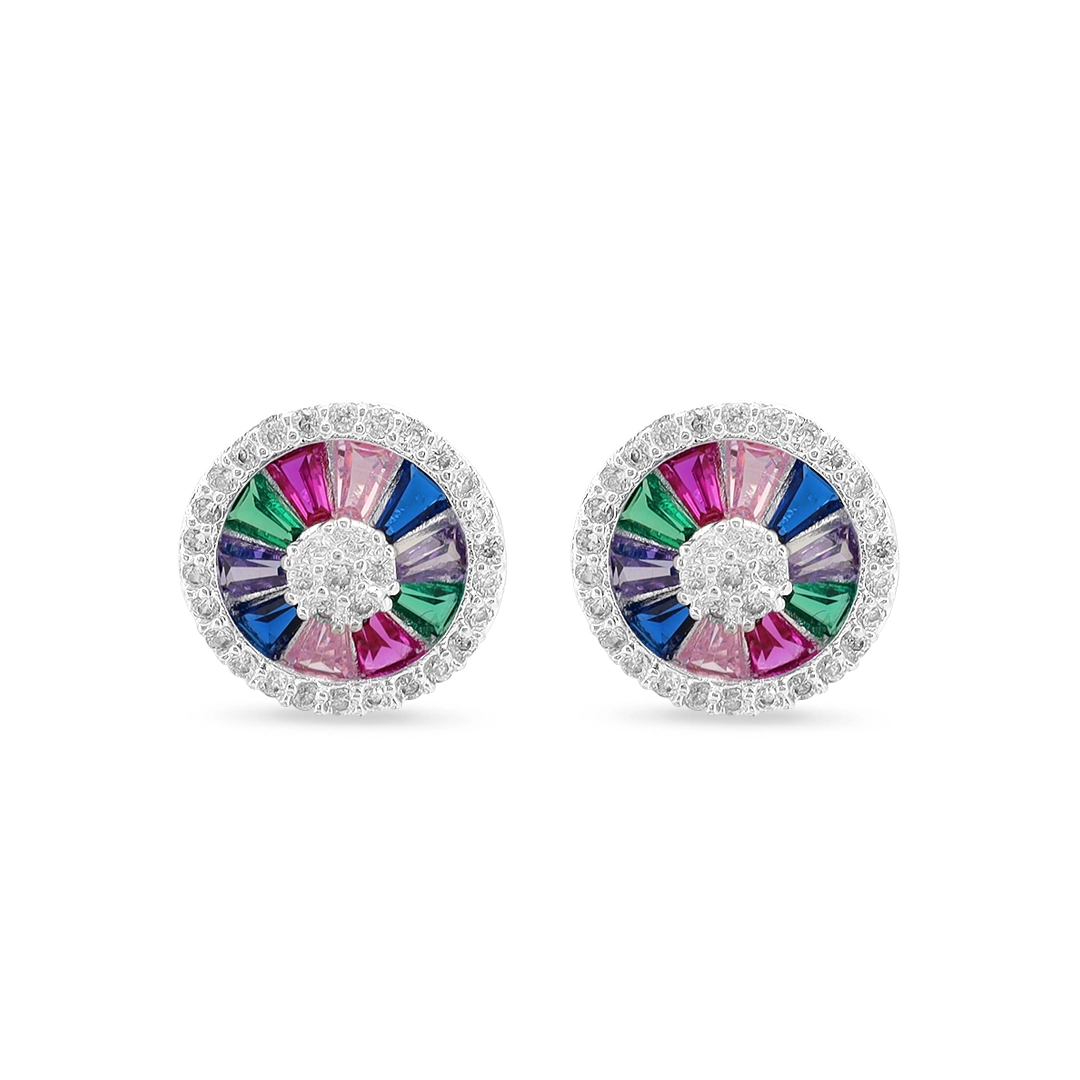 Brinco De Prata Leve Top Redondo com Zircônias Coloridas P