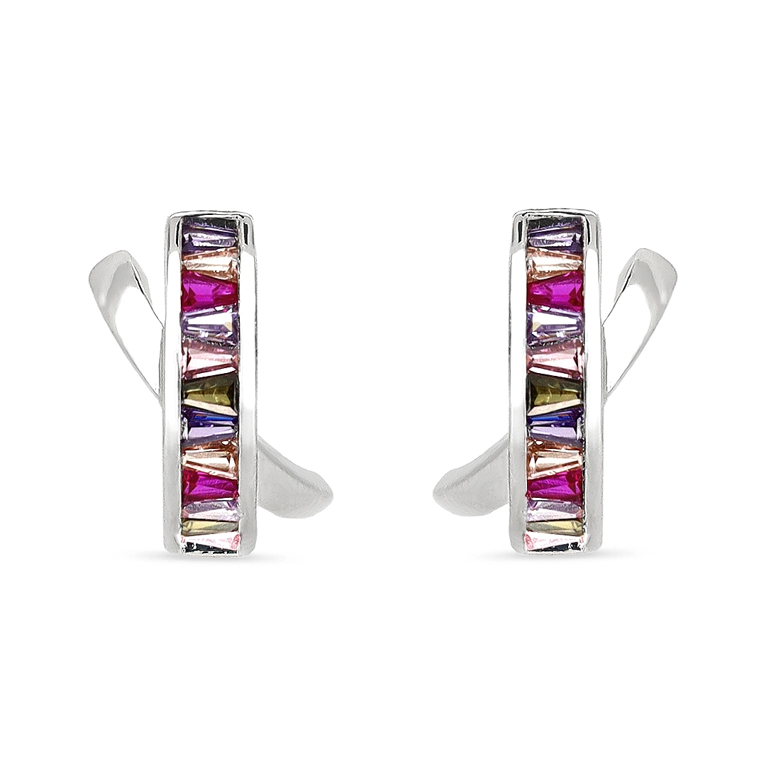 Brinco De Prata Leve Top X Com Zircônia Colorida
