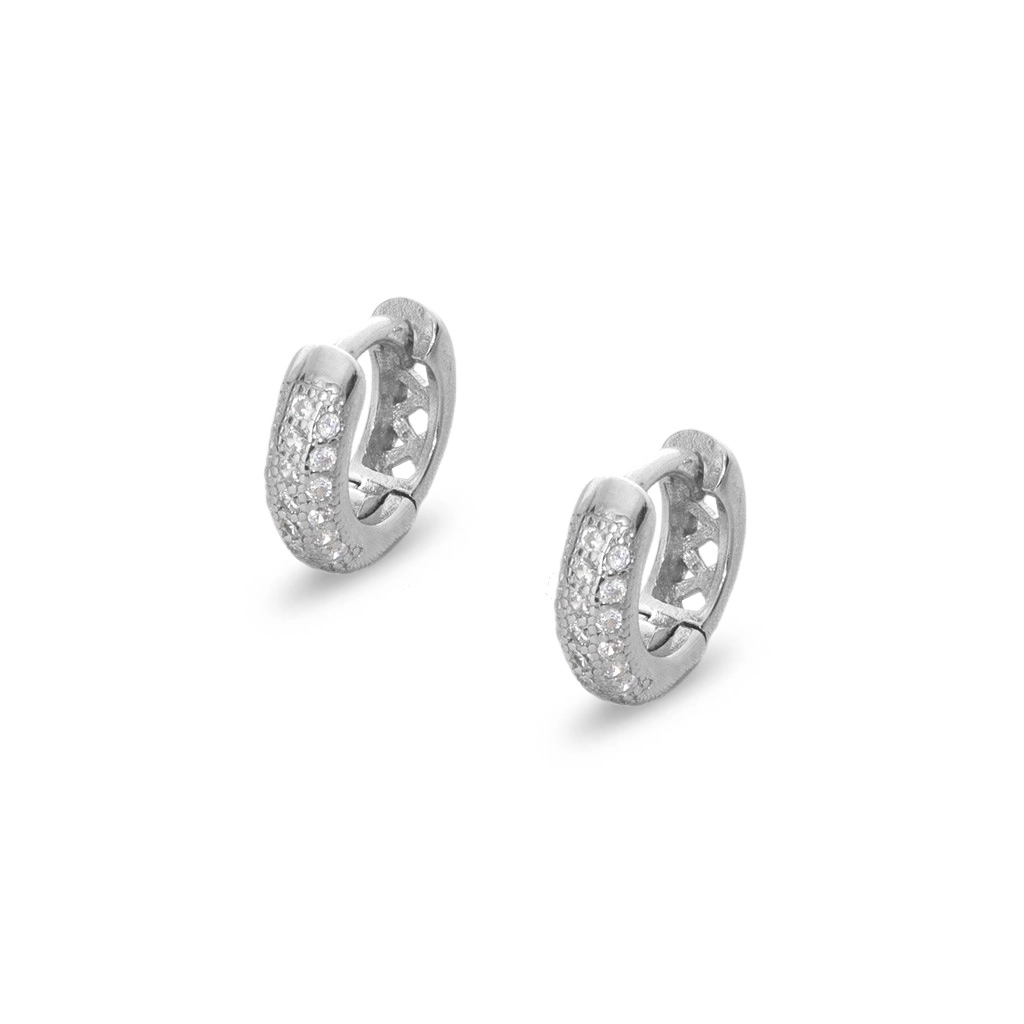 Brinco de Prata Linha Clic com Zircônia Cristal