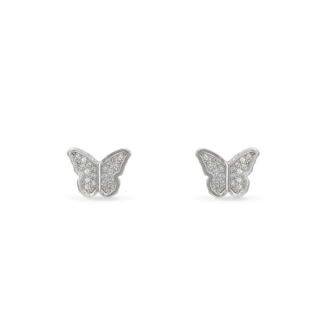 Brinco De Prata Top com Borboleta E Zircônias Cristal