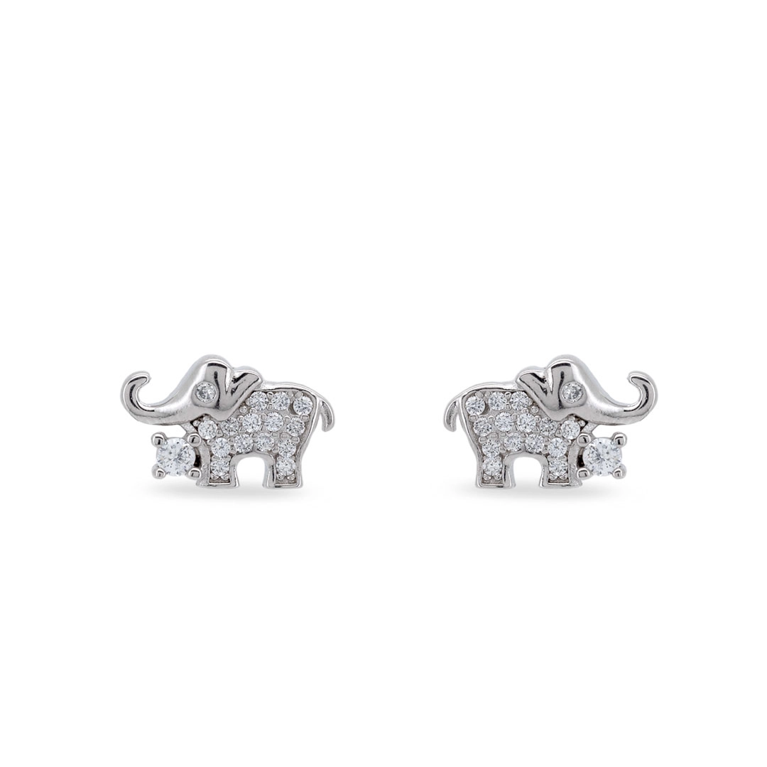 Brinco De Prata  Top com Elefante e Zircônia Cristal 