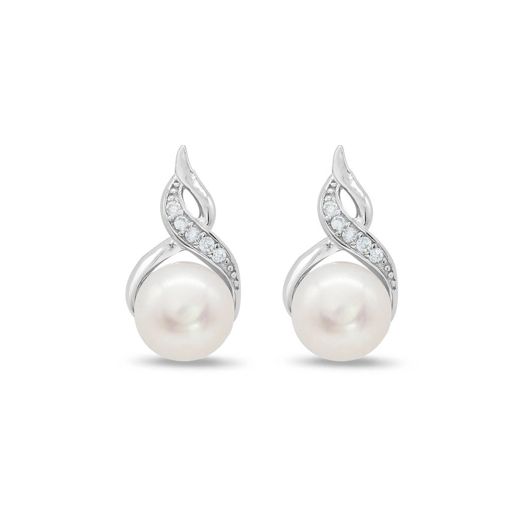 Brinco de Prata Top com Zircônia Cristal e Pérola Biwa