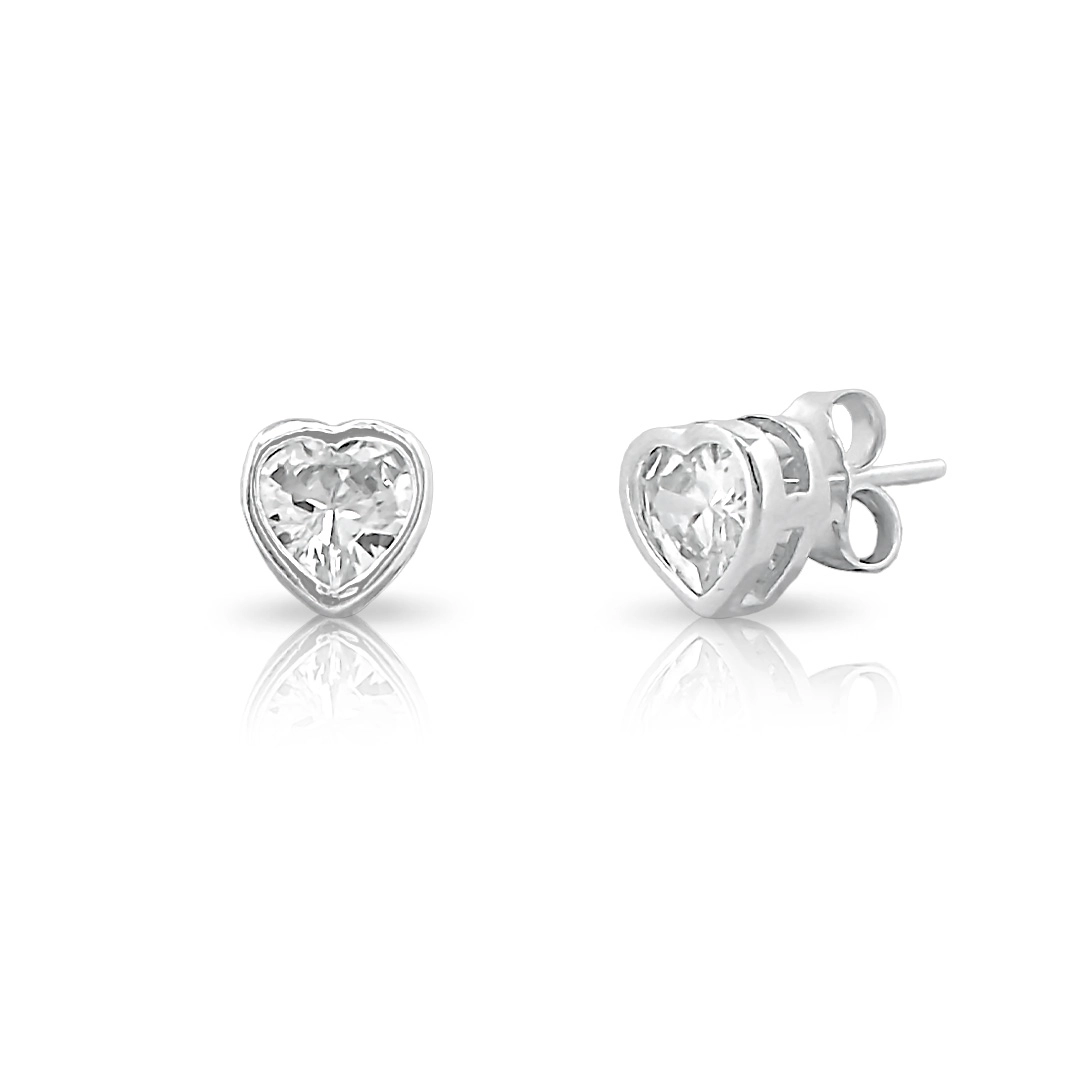 Brinco de Prata Top Coração Com Zircônia Cristal e Cravação Inglesa