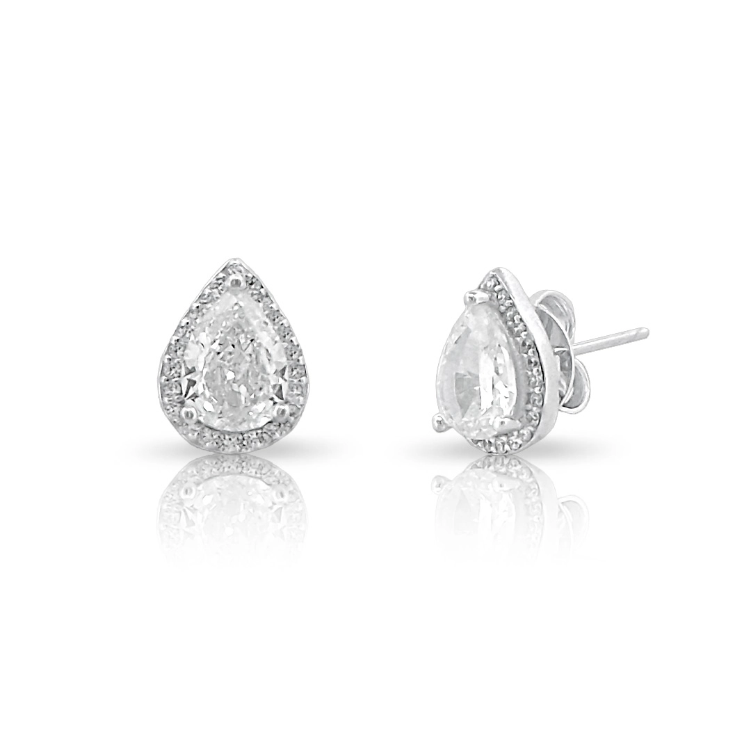 Brinco de Prata Top Gota Com Zircônia Cristal Cravejada