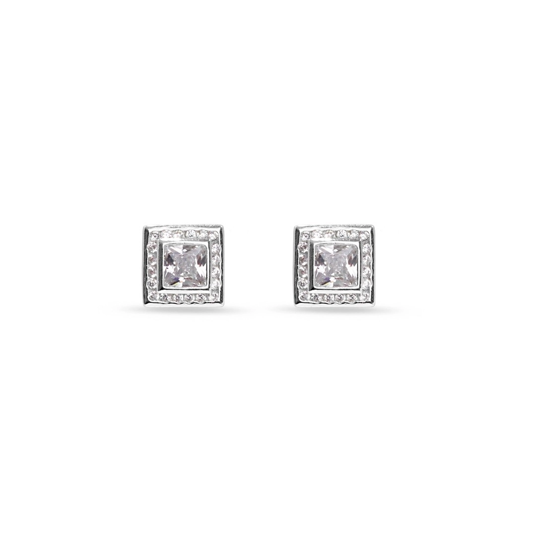 Brinco de Prata Top Quadrado com Zircônia Cristal