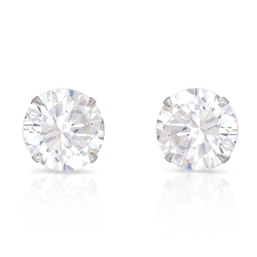 Brinco de Prata Top Redondo com Zircônia Cristal