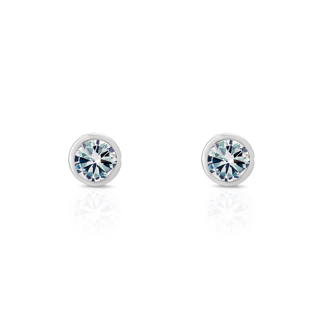 Brinco De Prata Top Redondo com Zircônia Cristal 