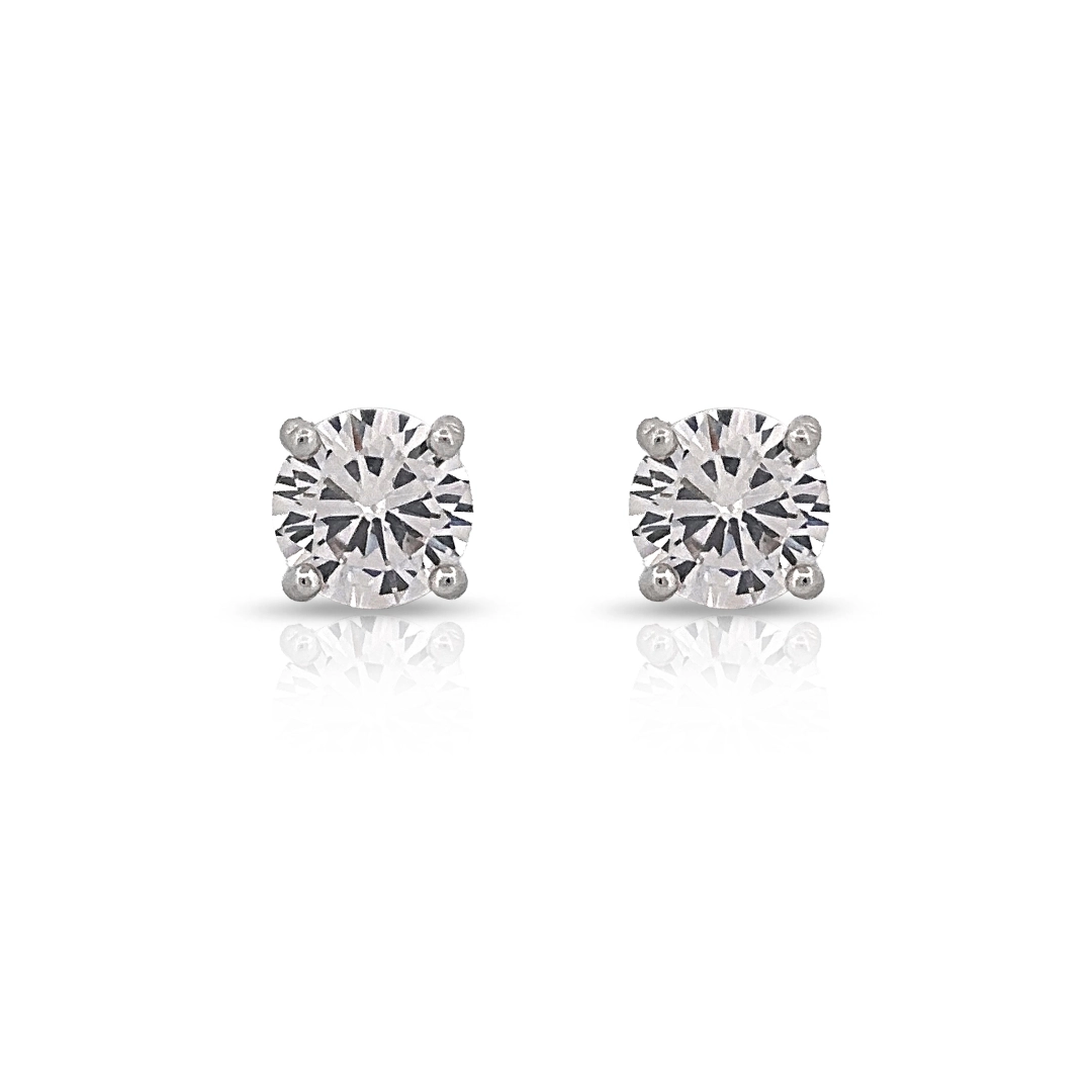 Brinco De Prata Top Redondo com Zircônia Cristal  