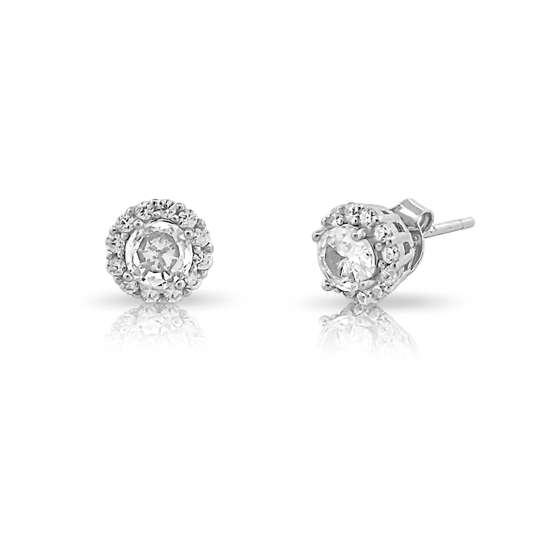 Brinco de Prata Top Redondo com Zircônia Cristal Cravejada