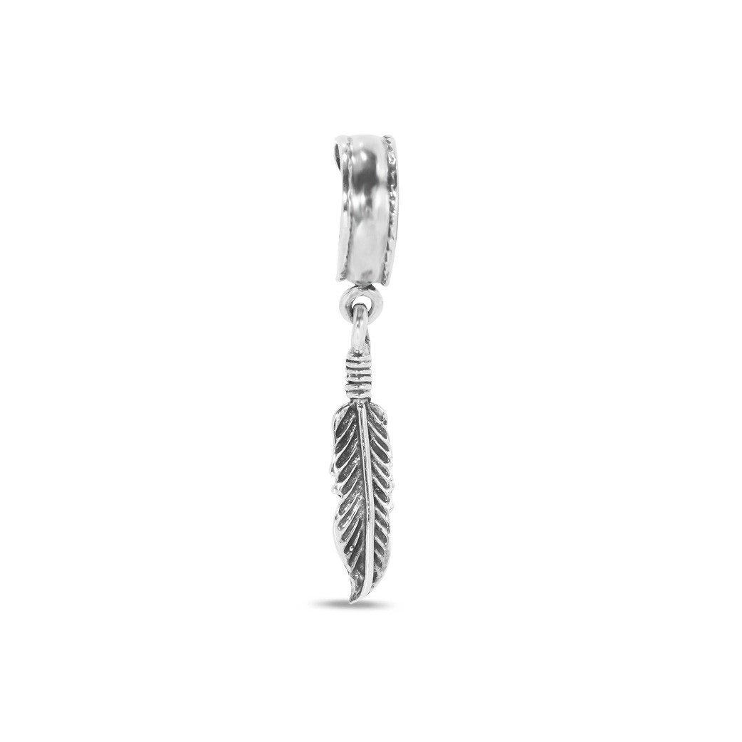 Brinco Ear Cuff de Prata com Pena Envelhecida