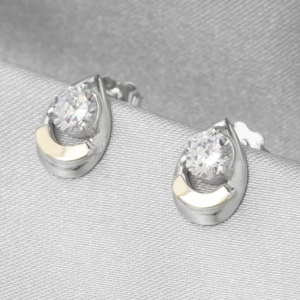 Brinco em Prata Classic Gota com Aplique em Ouro e Zircônia Cristal