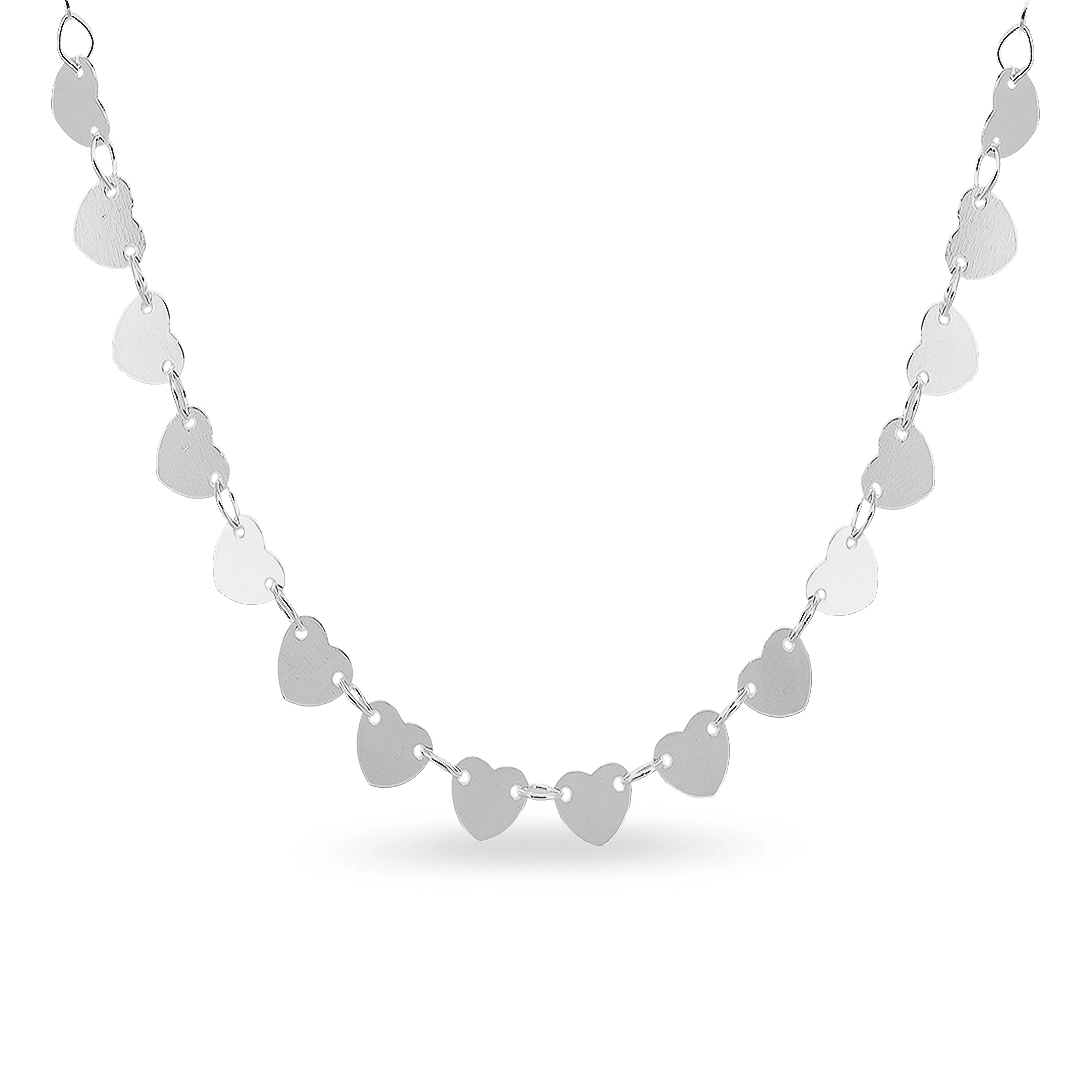 Choker De Prata Leve Com Corações Espelhados 