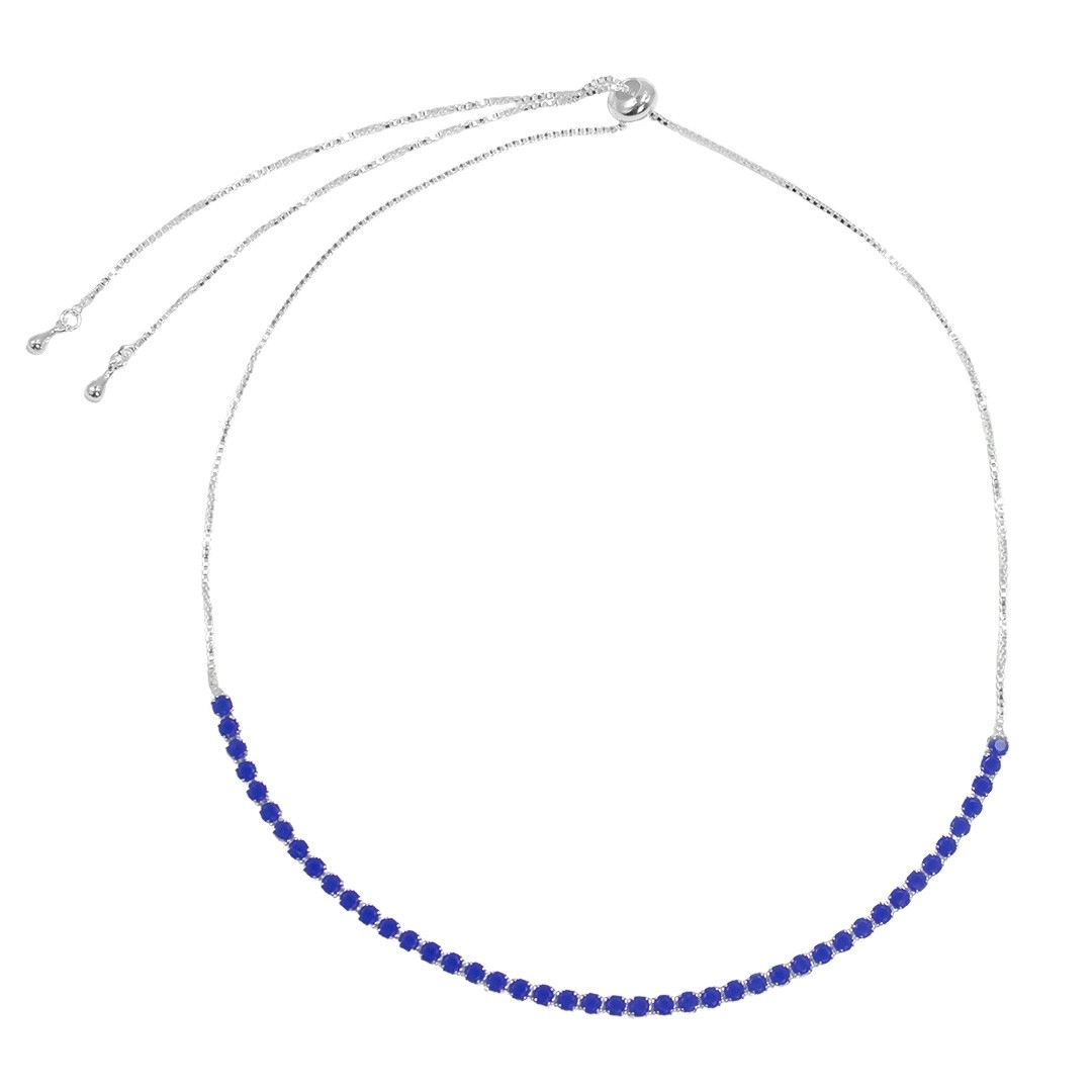 Choker De Prata Leve Riviéra com Zircônia Azul Royal e Fecho Regulável