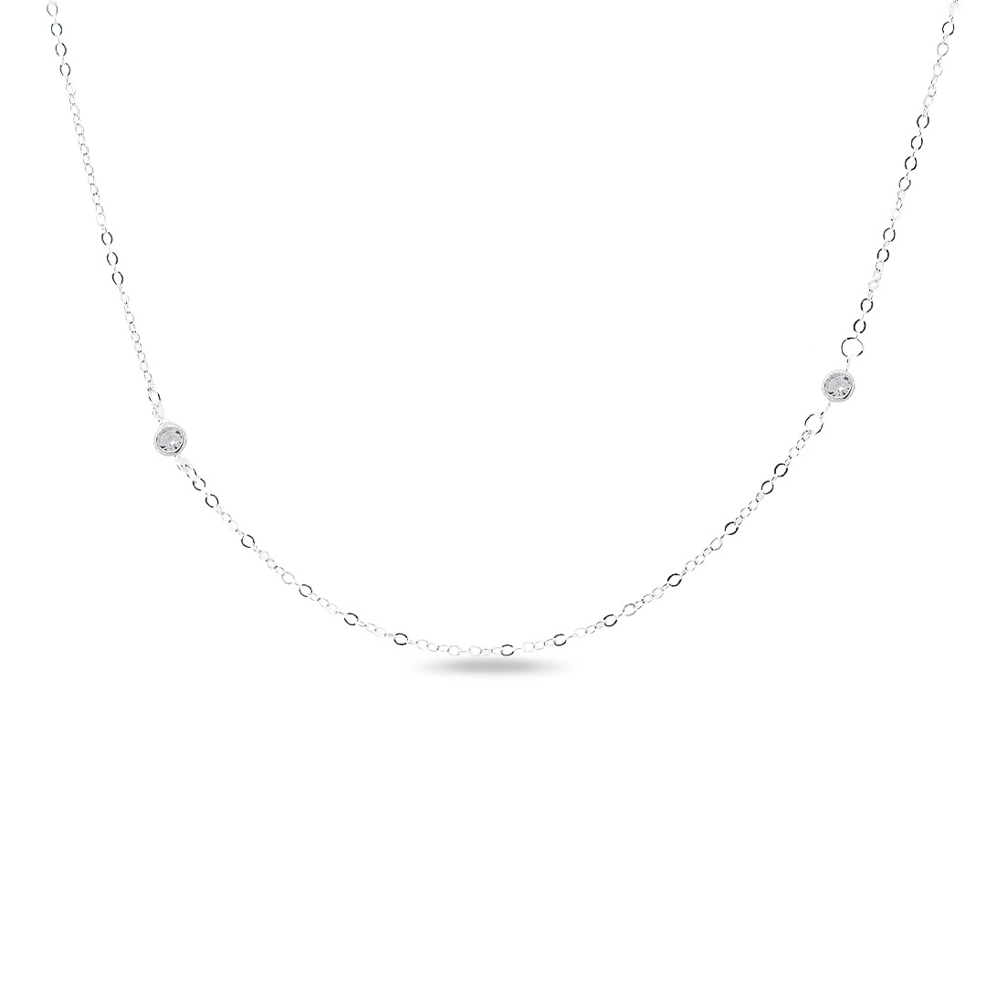 Colar De Prata Leve Com Zircônias Cristal