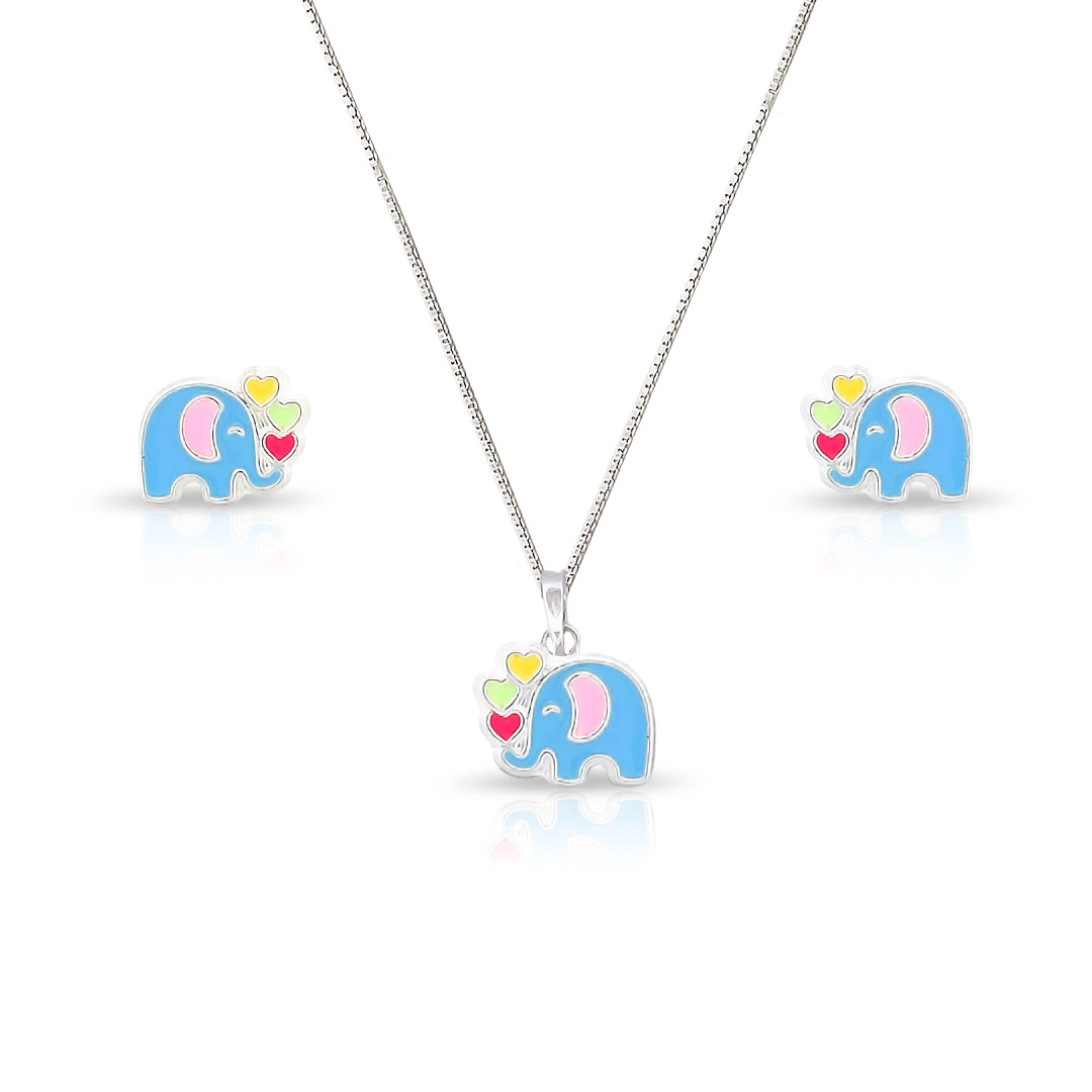 Conjunto de Prata Leve Kids com Elefante Azul