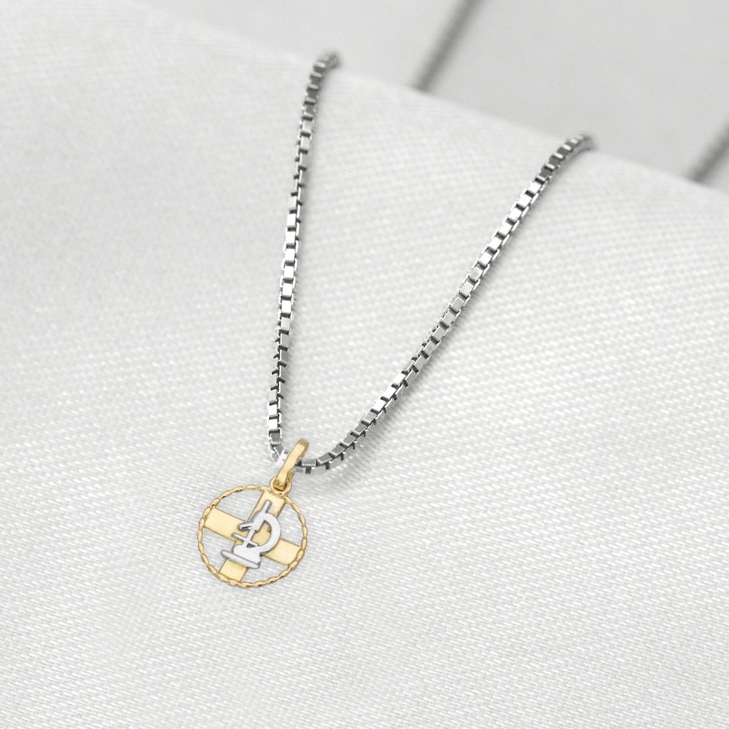Corrente de Prata com Pingente de Formatura em Ouro 18k Profissão Biomedicina P