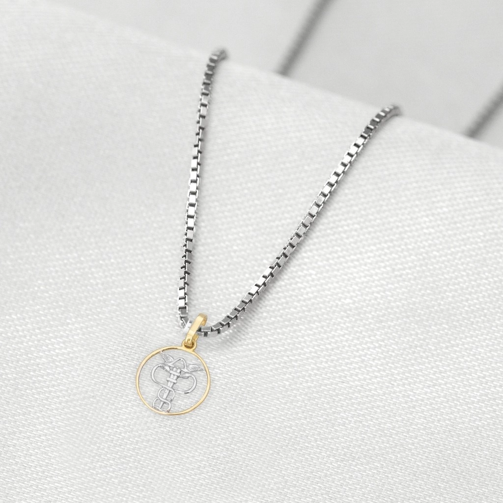 Corrente de Prata com Pingente de Formatura em Ouro 18k Profissão Ciências Contábeis P