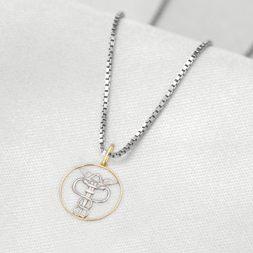 Corrente de Prata com Pingente de Formatura em Ouro 18k Profissão Ciências Contábeis